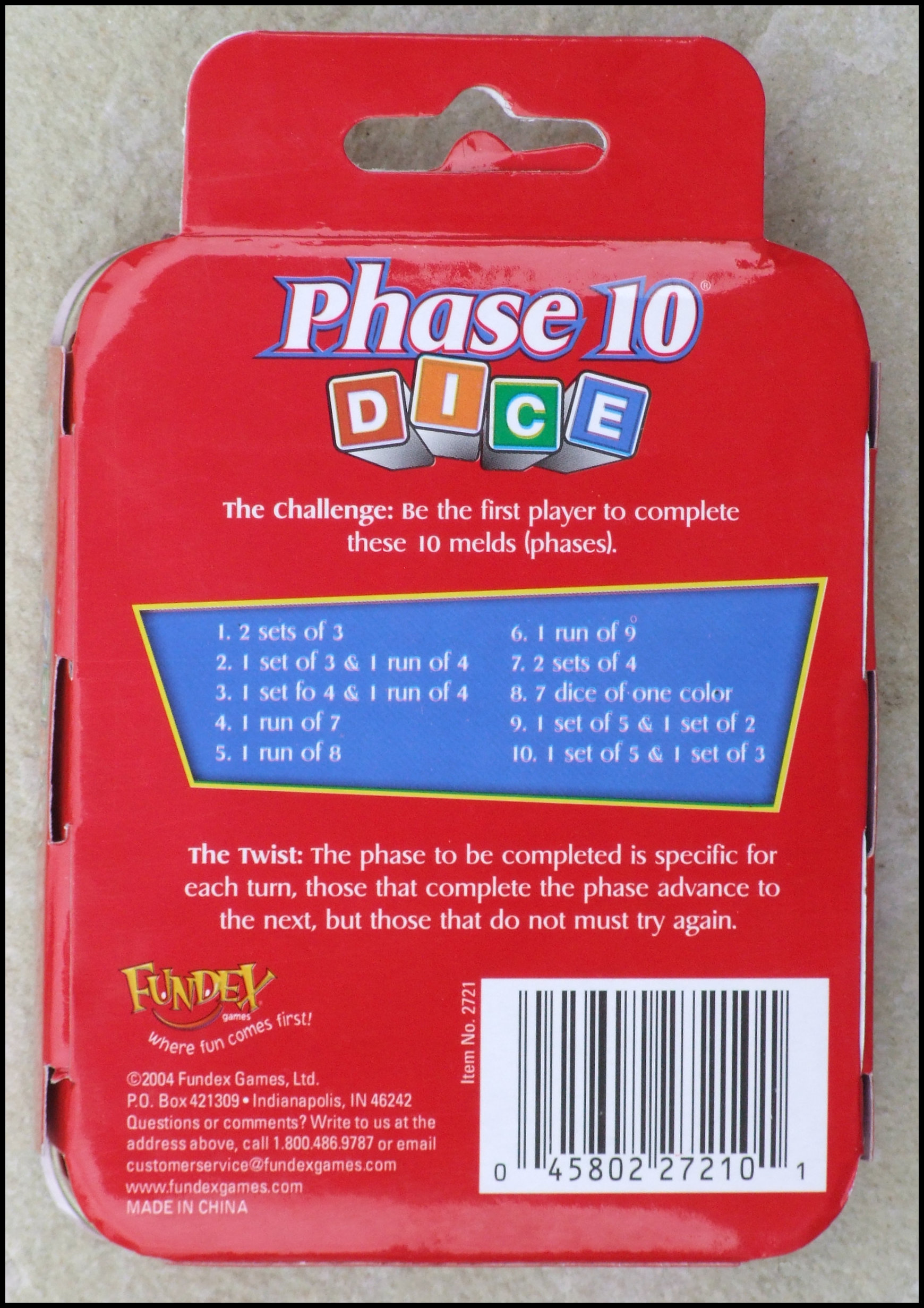 Phase 10 Dice - Outer Packaging (Back)