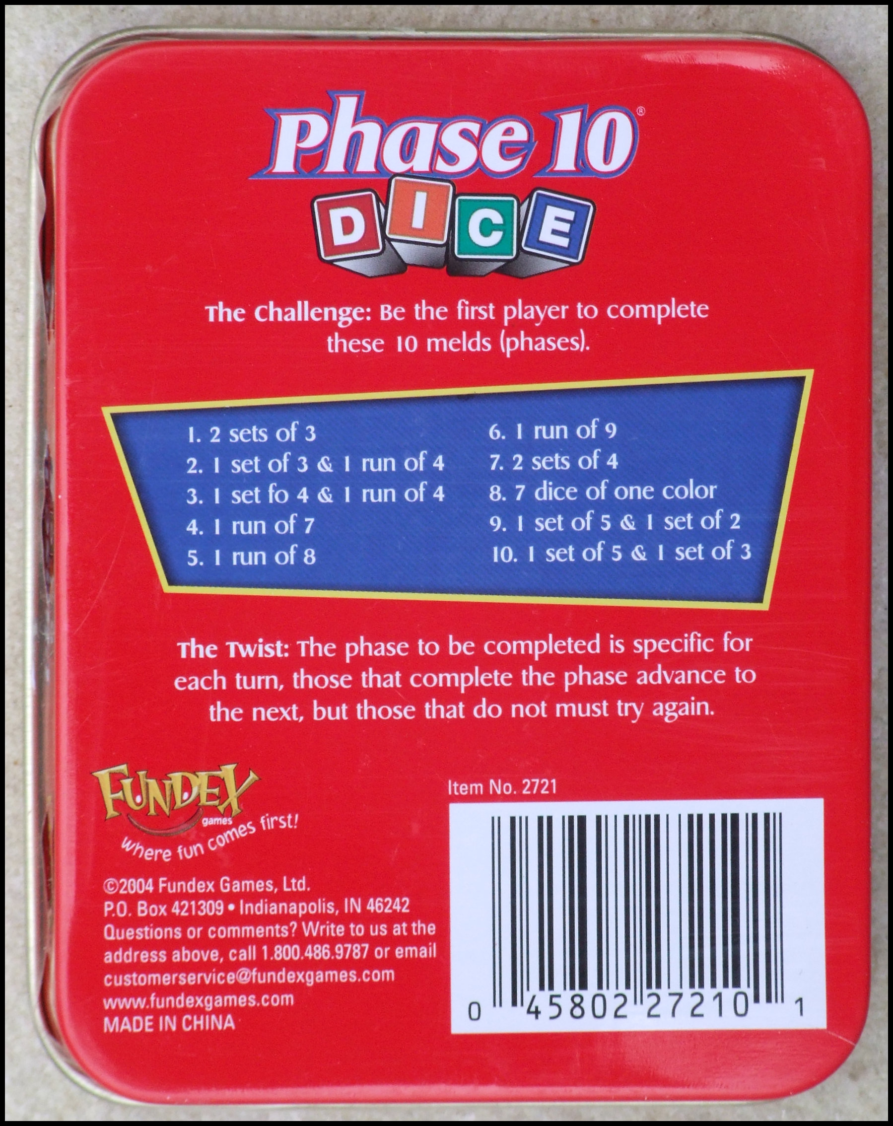 Phase 10 Dice - Tin Bottom