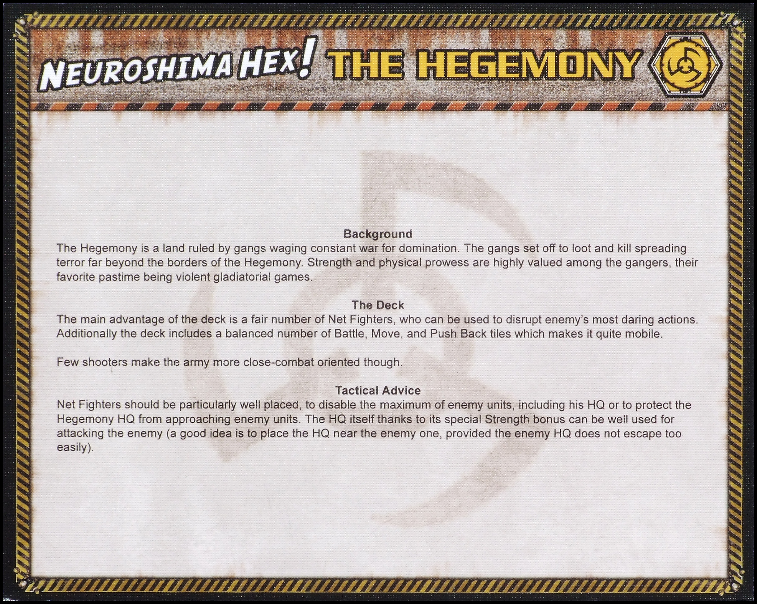 Neuroshima Hex - The Hegemony Card, Back