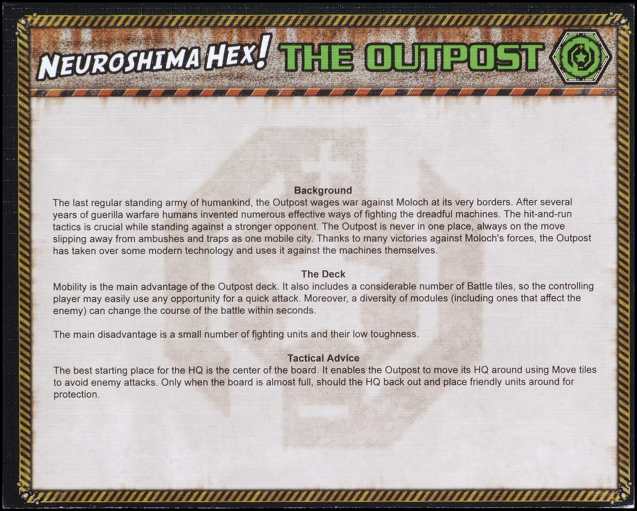 Neuroshima Hex - The Outpost Card, Back