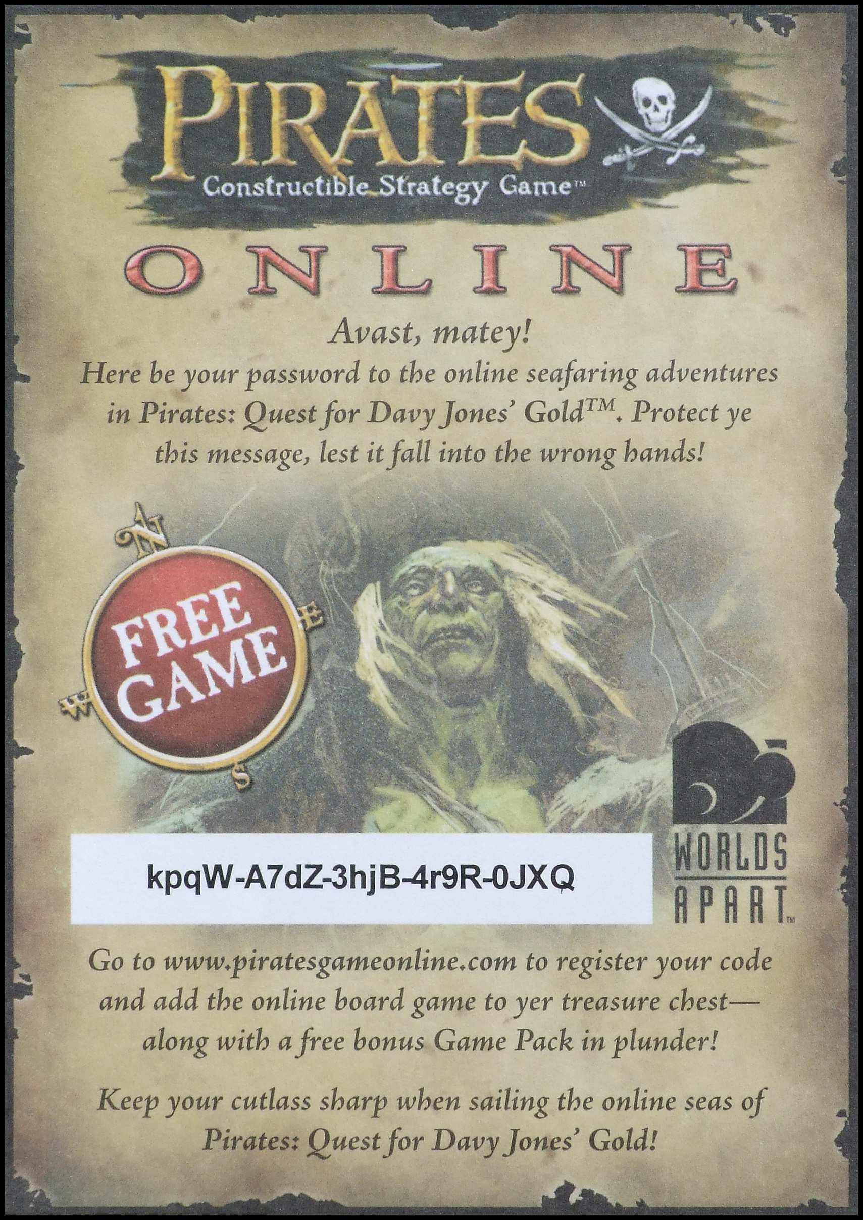 Pirates Quest For Davy Jones' Gold Board Game - Online Game Code Card