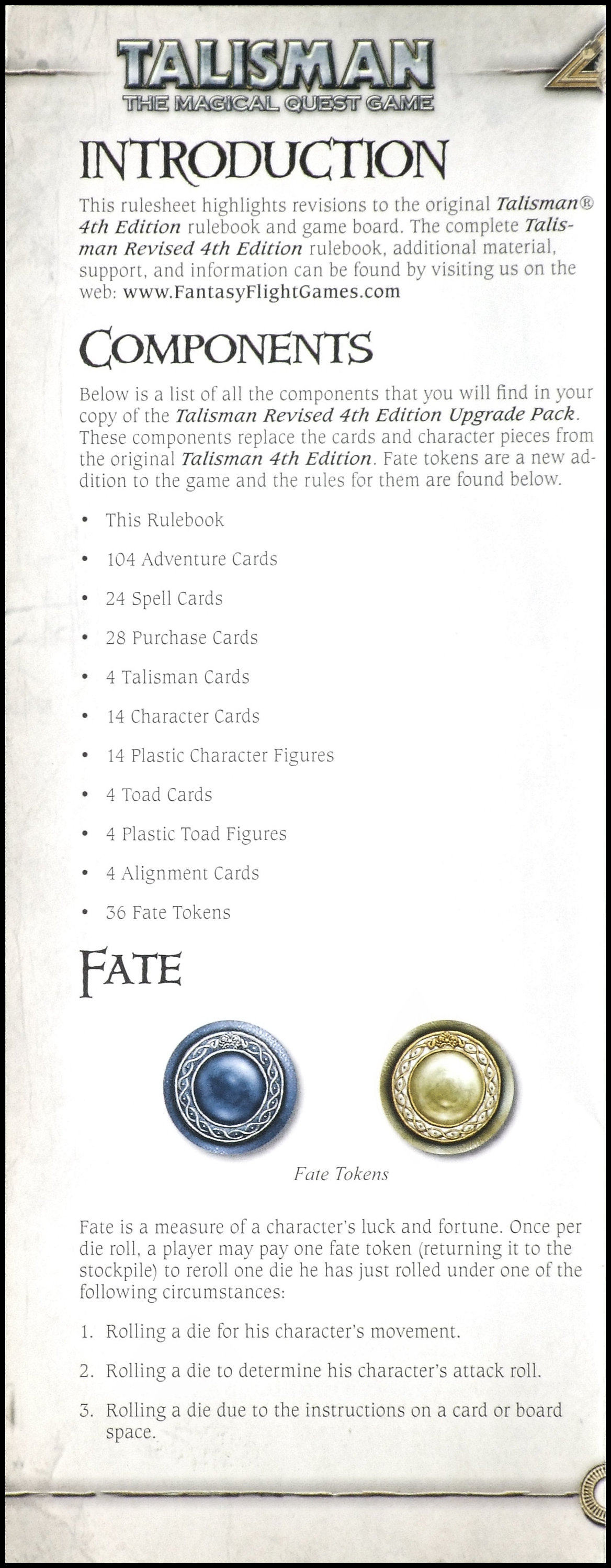 Talisman 4 Upgrade - Rulesheet And Contents List