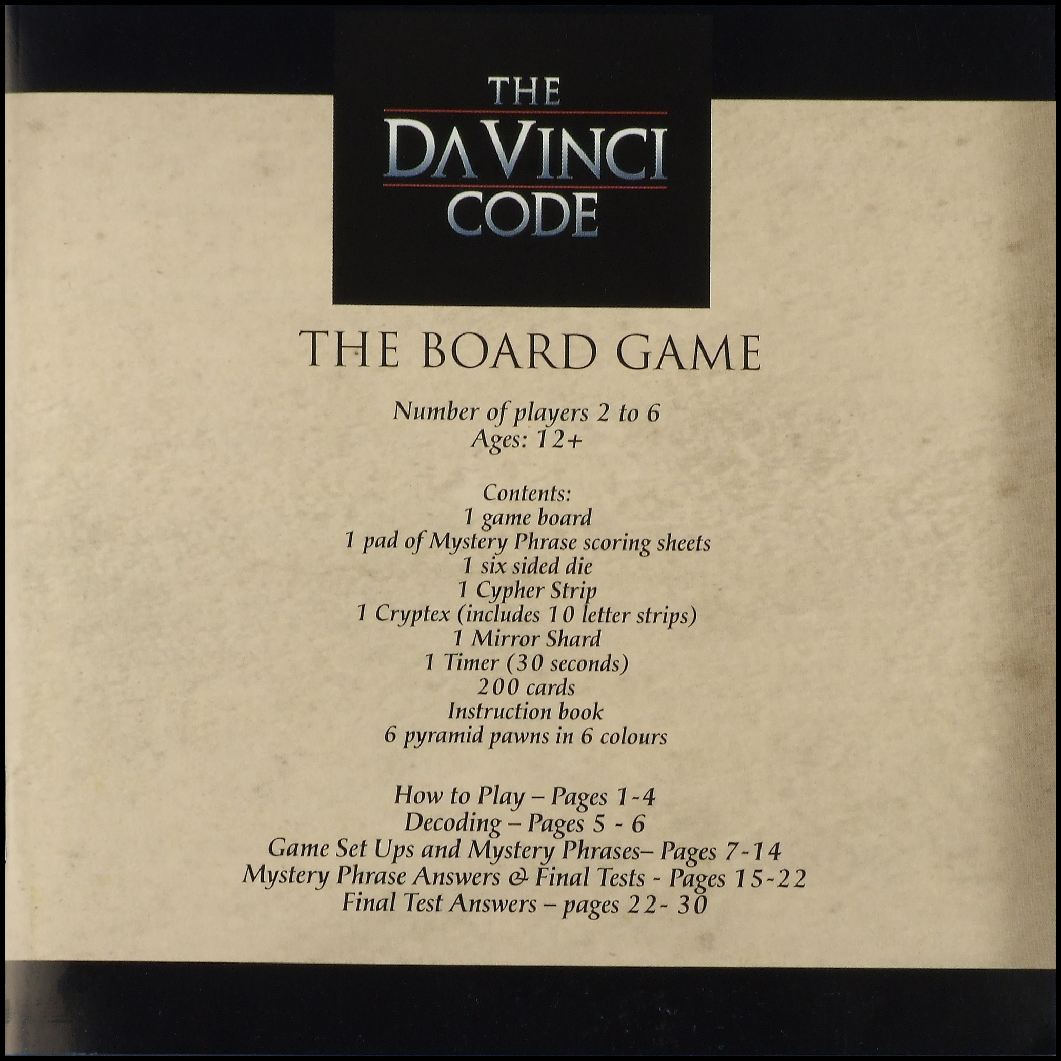 The Da Vinci Code - Rulebook Cover